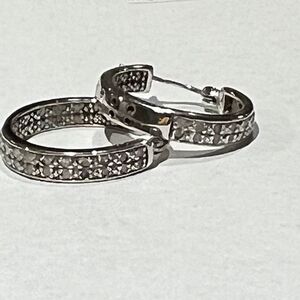 DBJ Natural Diamond Mini 22mm Hoop Earrings 925 Sterling Silver